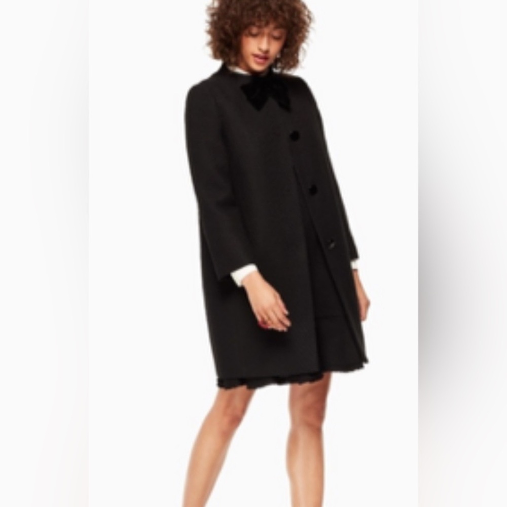 ♠️ kate spade Black Tweed Mid-Length Coat (no bow), Size 2